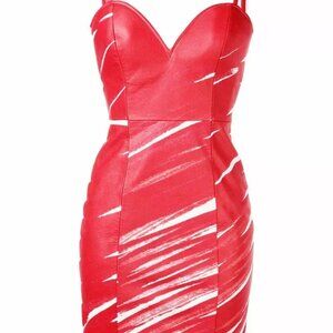 Moschino Couture 2019 Red Leather Scribble Runway MINI Dress US 6 IT40 $2,195 S
